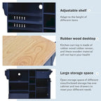 50.80 W Versatile Solid Wood Countertop Kitchen Island with Storage and Two Locking Wheels