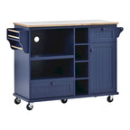 50.80 W Versatile Solid Wood Countertop Kitchen Island with Storage and Two Locking Wheels