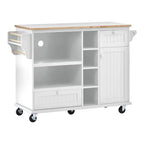 50.80 W Versatile Solid Wood Countertop Kitchen Island with Storage and Two Locking Wheels