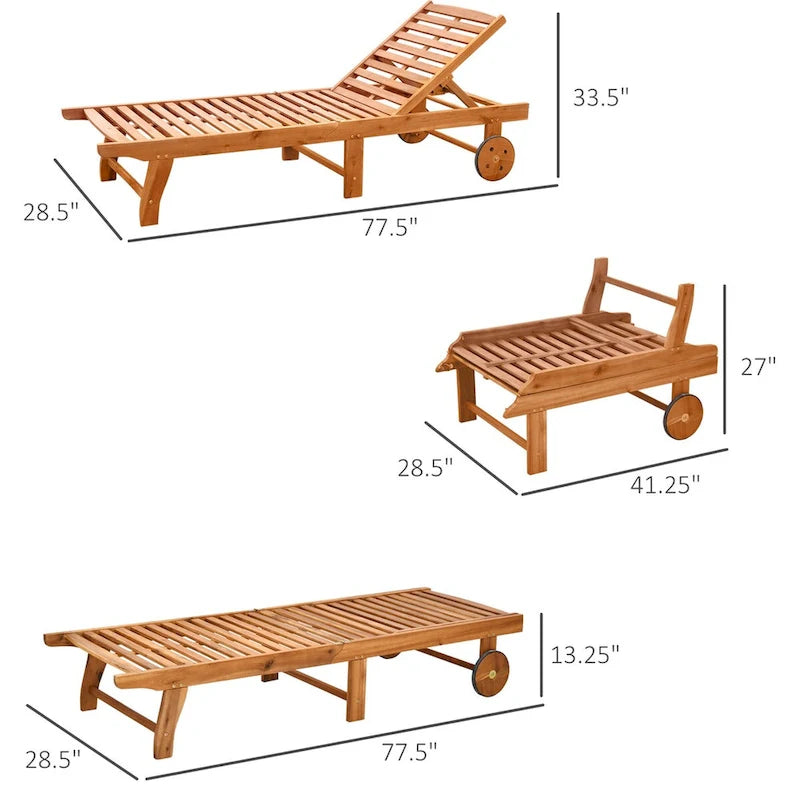 Outdoor Folding Chaise Lounge Chair Recliner with Wheels