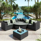 7-piece Outdoor Wicker Sofa Set, Rattan Conversation Sofa Sofa Lounger