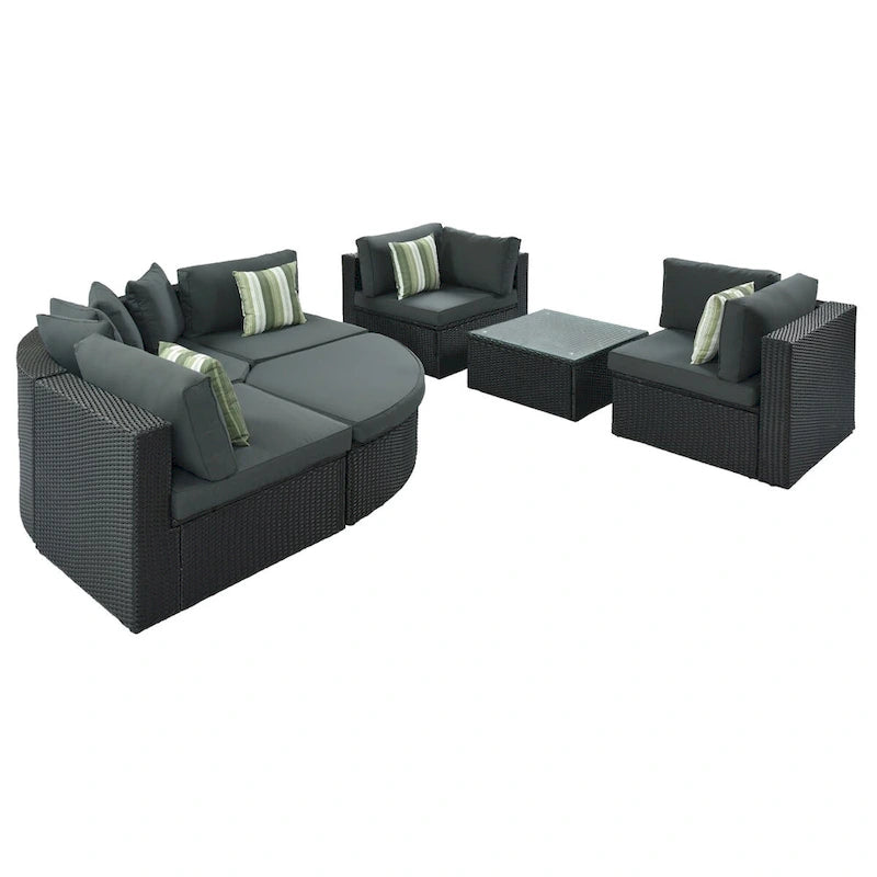 7-piece Outdoor Wicker Sofa Set, Rattan Conversation Sofa Sofa Lounger