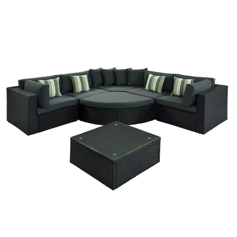 7-piece Outdoor Wicker Sofa Set, Rattan Conversation Sofa Sofa Lounger