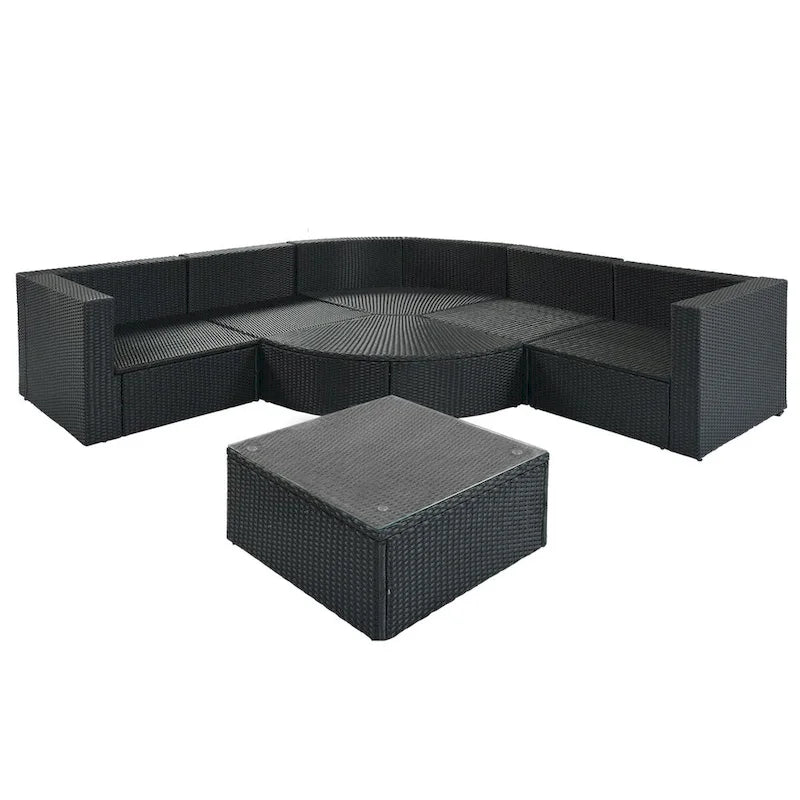 7-piece Outdoor Wicker Sofa Set, Rattan Conversation Sofa Sofa Lounger