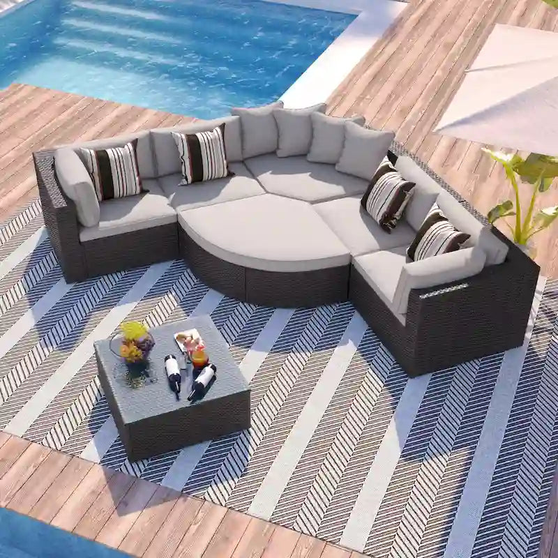 7-piece Outdoor Wicker Sofa Set, Rattan Conversation Sofa Sofa Lounger