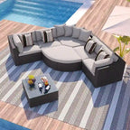 7-piece Outdoor Wicker Sofa Set, Rattan Conversation Sofa Sofa Lounger