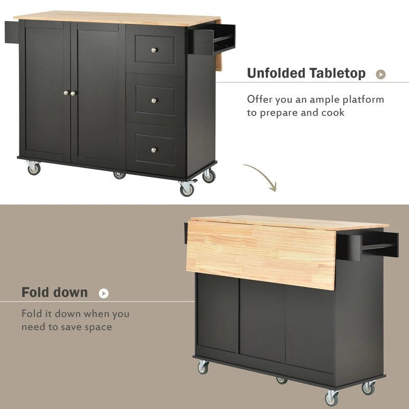 Rolling Kitchen Island with Solid Wood Top and Locking Wheels,Drop Leaf