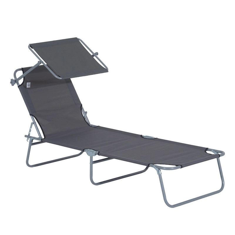 Outdoor Portable Lounge Chair, Adjustable Folding Chaise Lounge with Sun Shade
