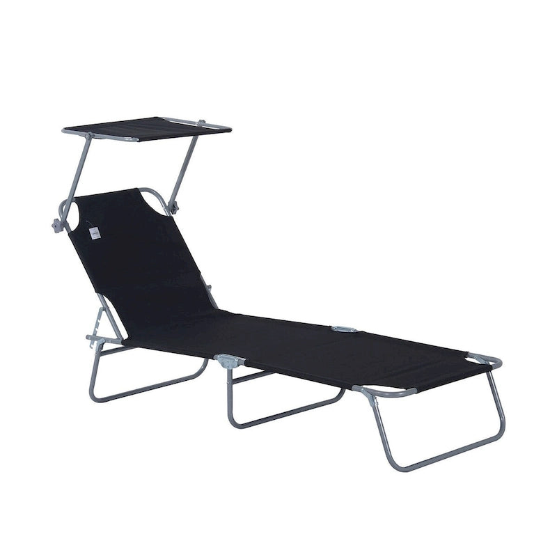 Outdoor Portable Lounge Chair, Adjustable Folding Chaise Lounge with Sun Shade