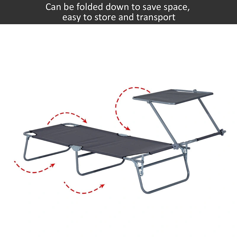 Outdoor Portable Lounge Chair, Adjustable Folding Chaise Lounge with Sun Shade