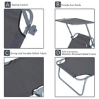 Outdoor Portable Lounge Chair, Adjustable Folding Chaise Lounge with Sun Shade