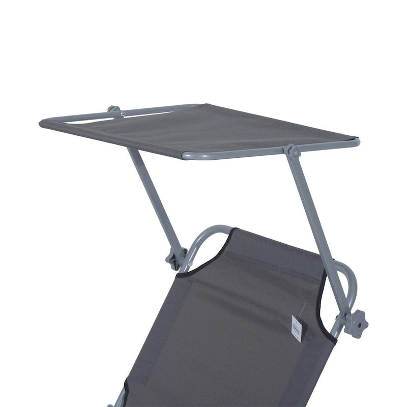 Outdoor Portable Lounge Chair, Adjustable Folding Chaise Lounge with Sun Shade