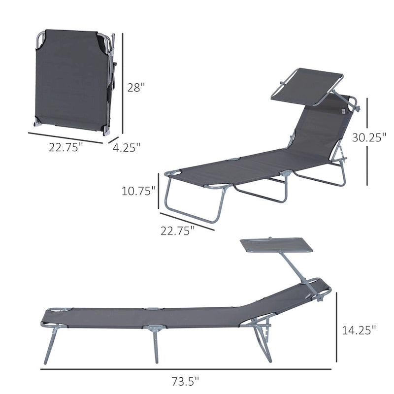 Outdoor Portable Lounge Chair, Adjustable Folding Chaise Lounge with Sun Shade
