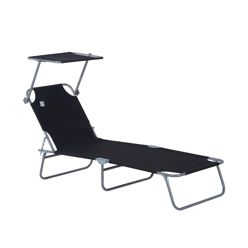 Outdoor Portable Lounge Chair, Adjustable Folding Chaise Lounge with Sun Shade