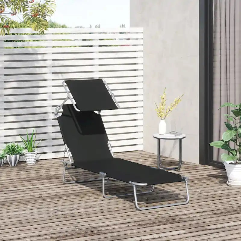 Outdoor Portable Lounge Chair, Adjustable Folding Chaise Lounge with Sun Shade