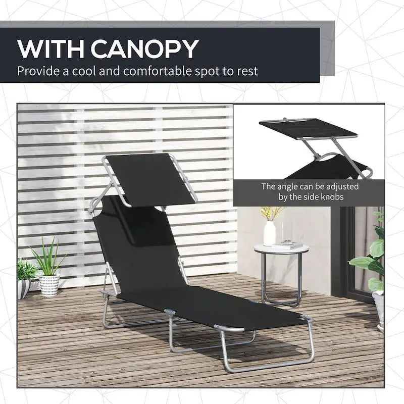 Outdoor Portable Lounge Chair, Adjustable Folding Chaise Lounge with Sun Shade