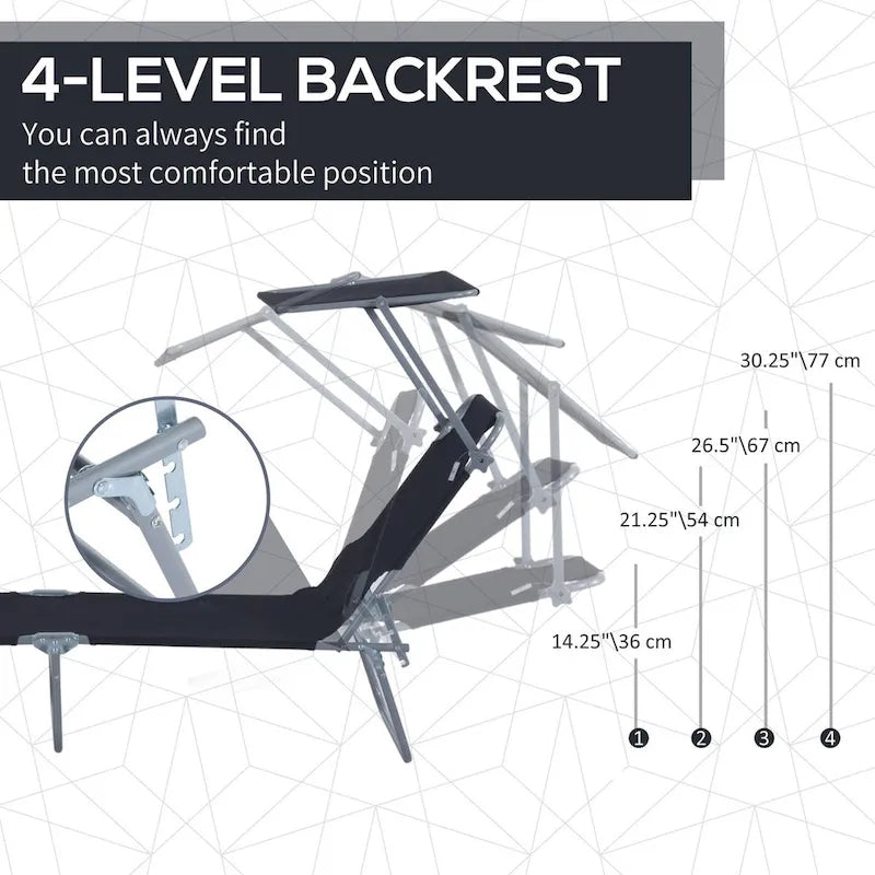 Outdoor Portable Lounge Chair, Adjustable Folding Chaise Lounge with Sun Shade