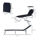 Outdoor Portable Lounge Chair, Adjustable Folding Chaise Lounge with Sun Shade