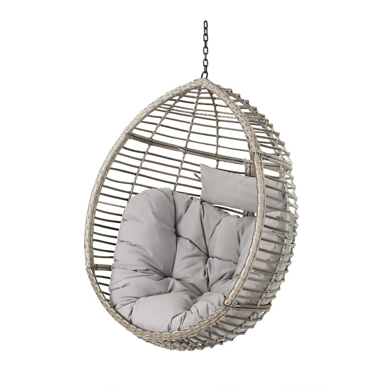 Outdoor Garden Rattan Egg Swing Chair Hanging Chair with Fabric Cushion,NO STAND BASKET ONLY
