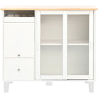 Rubberwood Kitchen Cart with Drop Leaf, Internal Storage Rack, Flip Cabinet Door, and 2 Drawers
