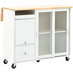 Rubberwood Kitchen Cart with Drop Leaf, Internal Storage Rack, Flip Cabinet Door, and 2 Drawers