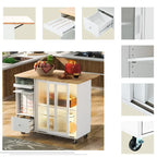 Rubberwood Kitchen Cart with Drop Leaf, Internal Storage Rack, Flip Cabinet Door, and 2 Drawers