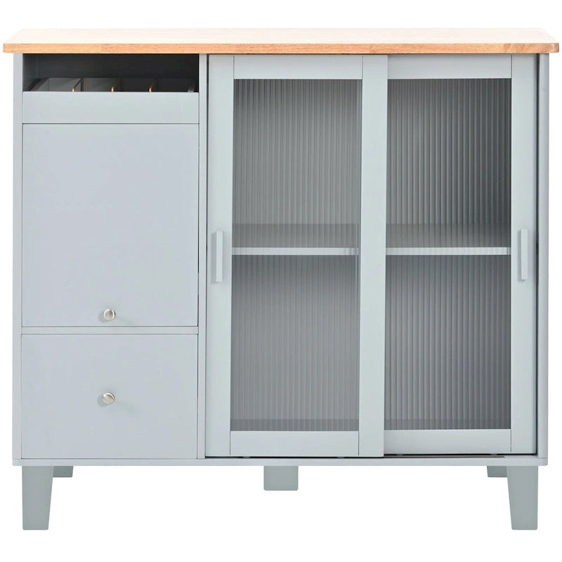 Rubberwood Kitchen Cart with Drop Leaf, Internal Storage Rack, Flip Cabinet Door, and 2 Drawers