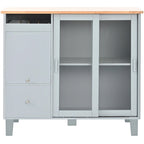 Rubberwood Kitchen Cart with Drop Leaf, Internal Storage Rack, Flip Cabinet Door, and 2 Drawers