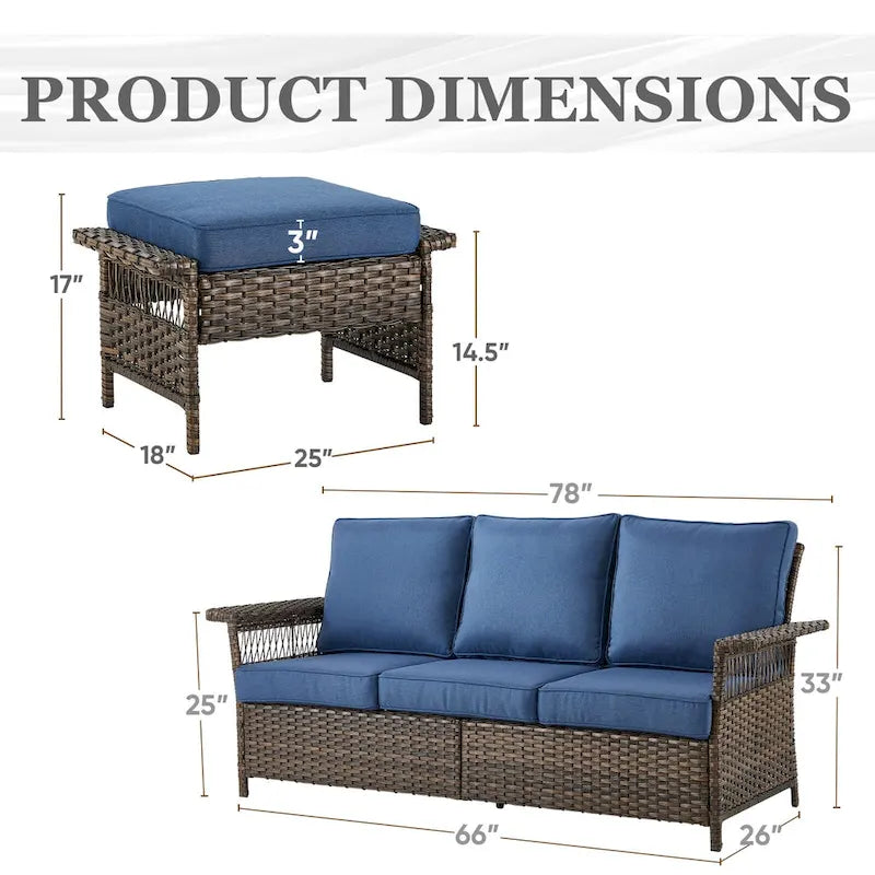 Outdoor Sectional Sofa Set Ottoman - Brown