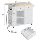 Drop Leaf Rubber Wood Kitchen Island with Power Outlet,Wine Rack