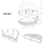 Patio Rattan Double Daybed with Retractable Canopy and 4 Pillows