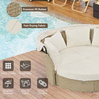 Patio Rattan Double Daybed with Retractable Canopy and 4 Pillows