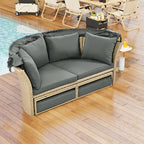 Patio Rattan Double Daybed with Retractable Canopy and 4 Pillows