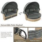 Patio Rattan Double Daybed with Retractable Canopy and 4 Pillows