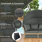 Patio Rattan Double Daybed with Retractable Canopy and 4 Pillows