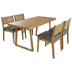 5-Piece Outdoor Acacia Wood Dining Table and Chair Set, Thick Cushions