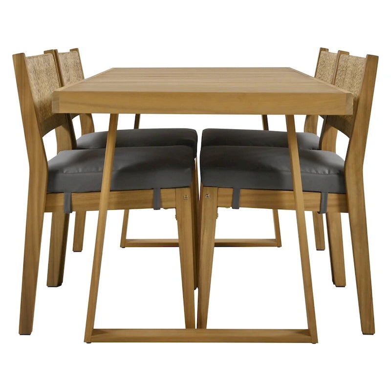 5-Piece Outdoor Acacia Wood Dining Table and Chair Set, Thick Cushions