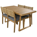 5-Piece Outdoor Acacia Wood Dining Table and Chair Set, Thick Cushions