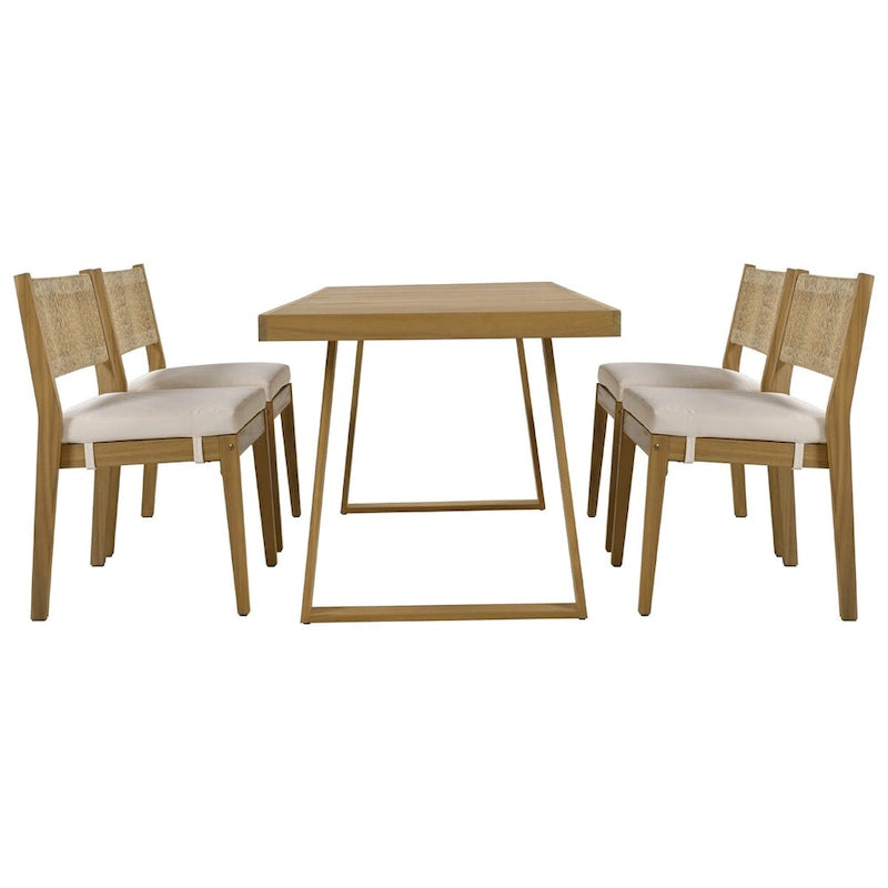 5-Piece Outdoor Acacia Wood Dining Table and Chair Set, Thick Cushions