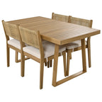5-Piece Outdoor Acacia Wood Dining Table and Chair Set, Thick Cushions