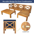 Natural Natural Acacia Wood 5-Piece Outdoor Sectional Sofa Set with Water-resistant Fabric