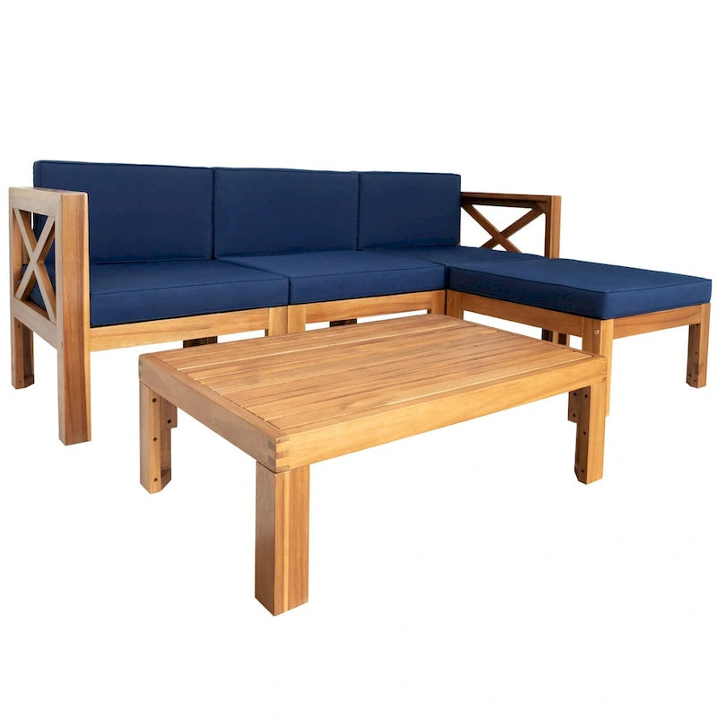 Natural Natural Acacia Wood 5-Piece Outdoor Sectional Sofa Set with Water-resistant Fabric