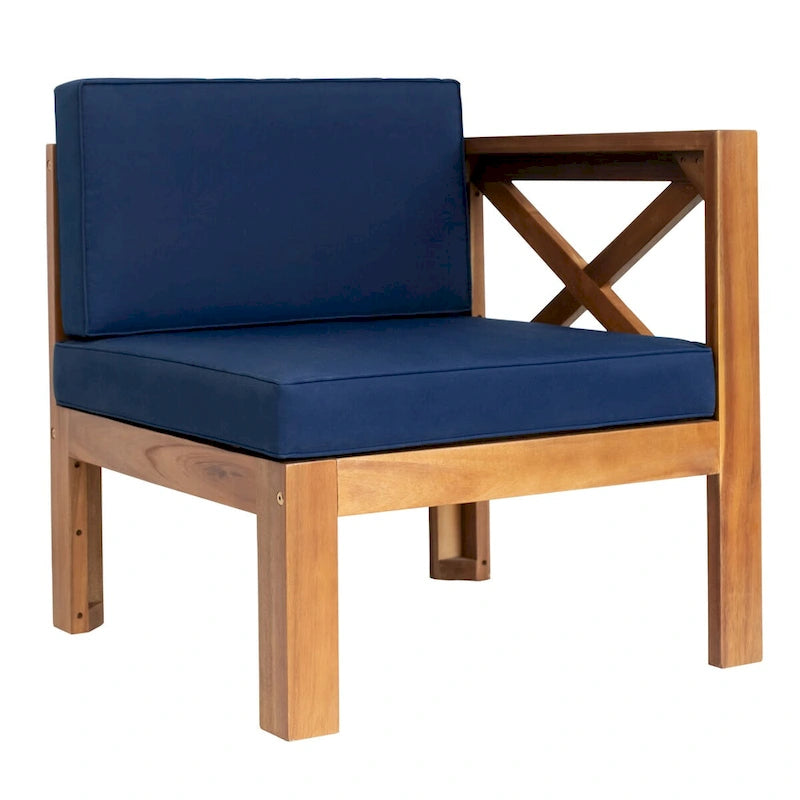 Natural Natural Acacia Wood 5-Piece Outdoor Sectional Sofa Set with Water-resistant Fabric
