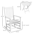 3 Piece Patio High Back Wood Rocking Chair with Side Table and Armrest