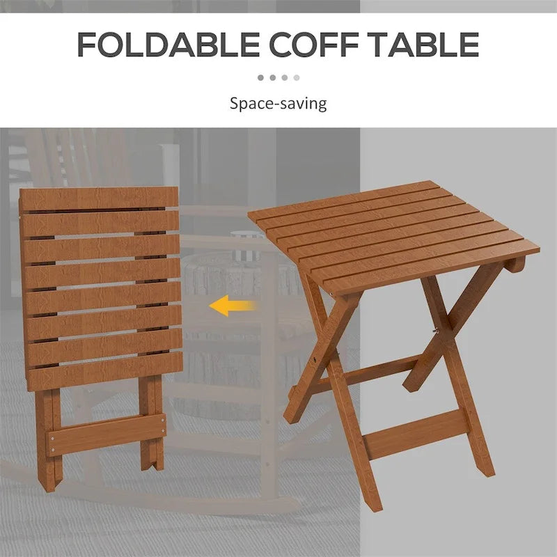 3 Piece Patio High Back Wood Rocking Chair with Side Table and Armrest