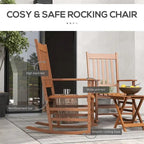 3 Piece Patio High Back Wood Rocking Chair with Side Table and Armrest