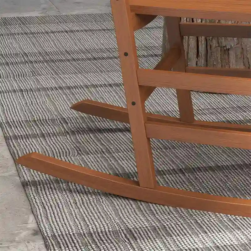 3 Piece Patio High Back Wood Rocking Chair with Side Table and Armrest