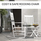 3 Piece Patio High Back Wood Rocking Chair with Side Table and Armrest