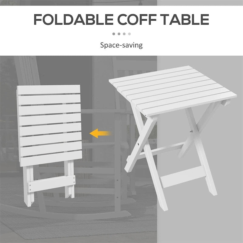 3 Piece Patio High Back Wood Rocking Chair with Side Table and Armrest