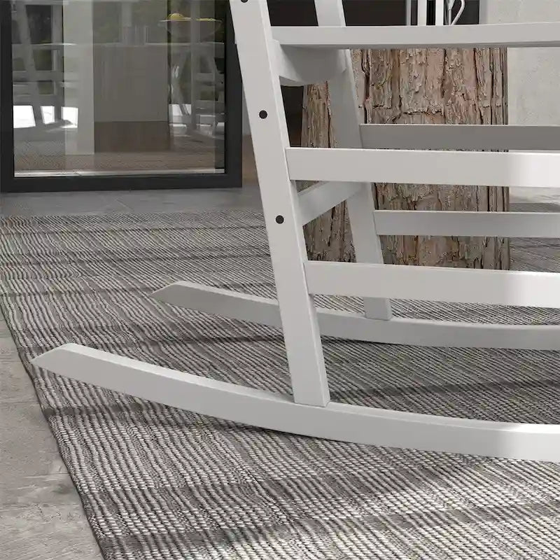 3 Piece Patio High Back Wood Rocking Chair with Side Table and Armrest
